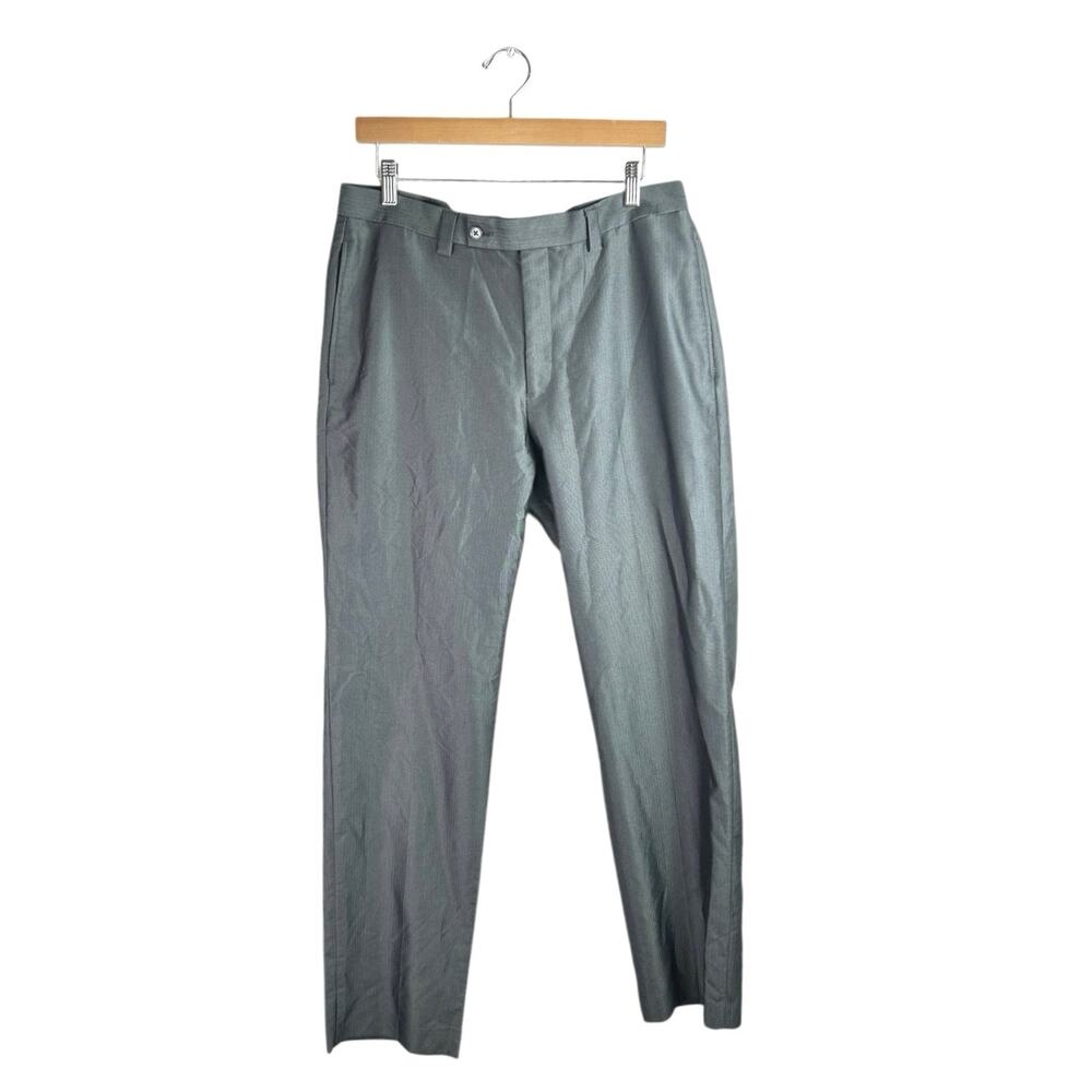 Calvin Klein Men's Gray Pinstriped Straight Leg Career Trousers Dress Pants 34